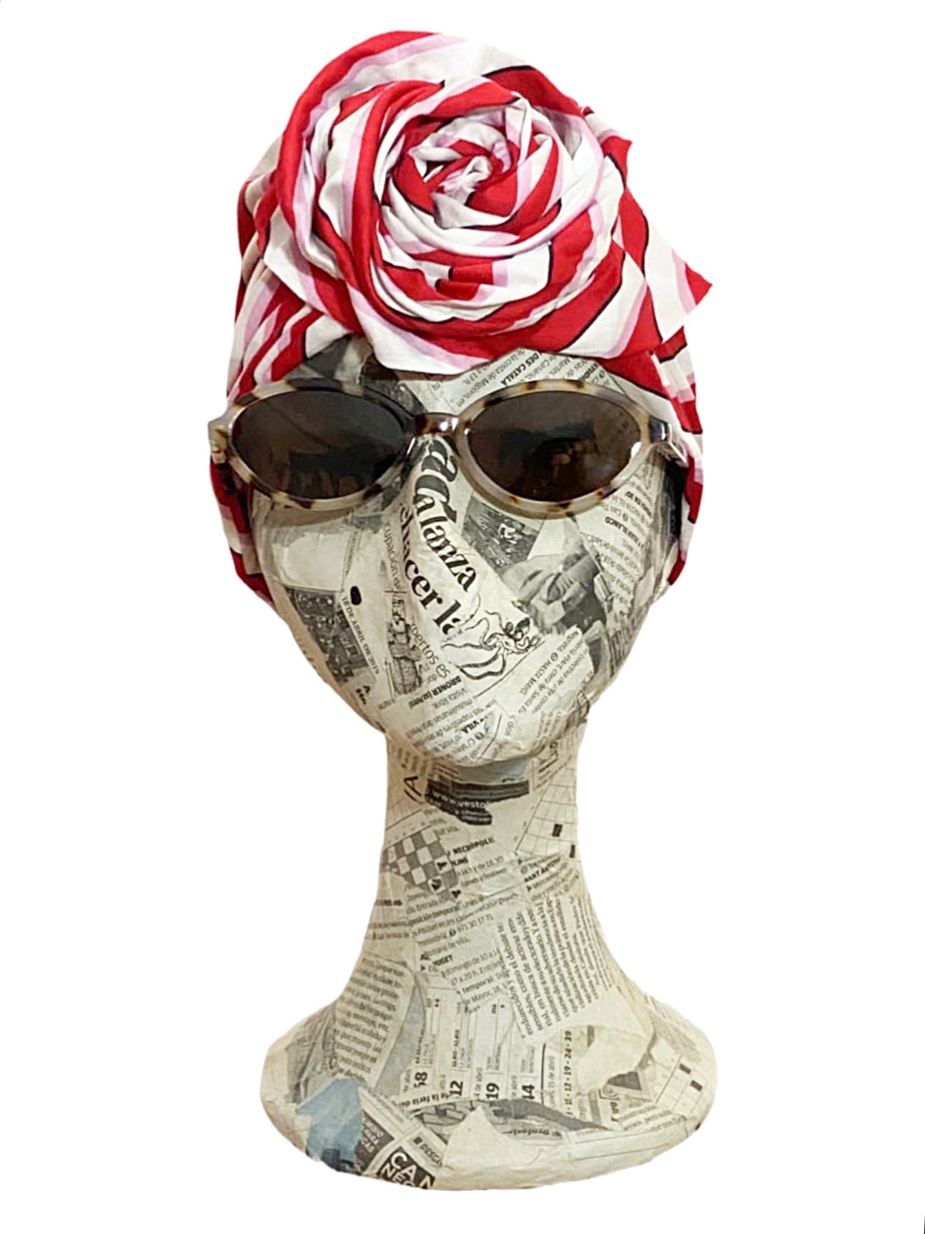 Turbante rayas rojas & rosas